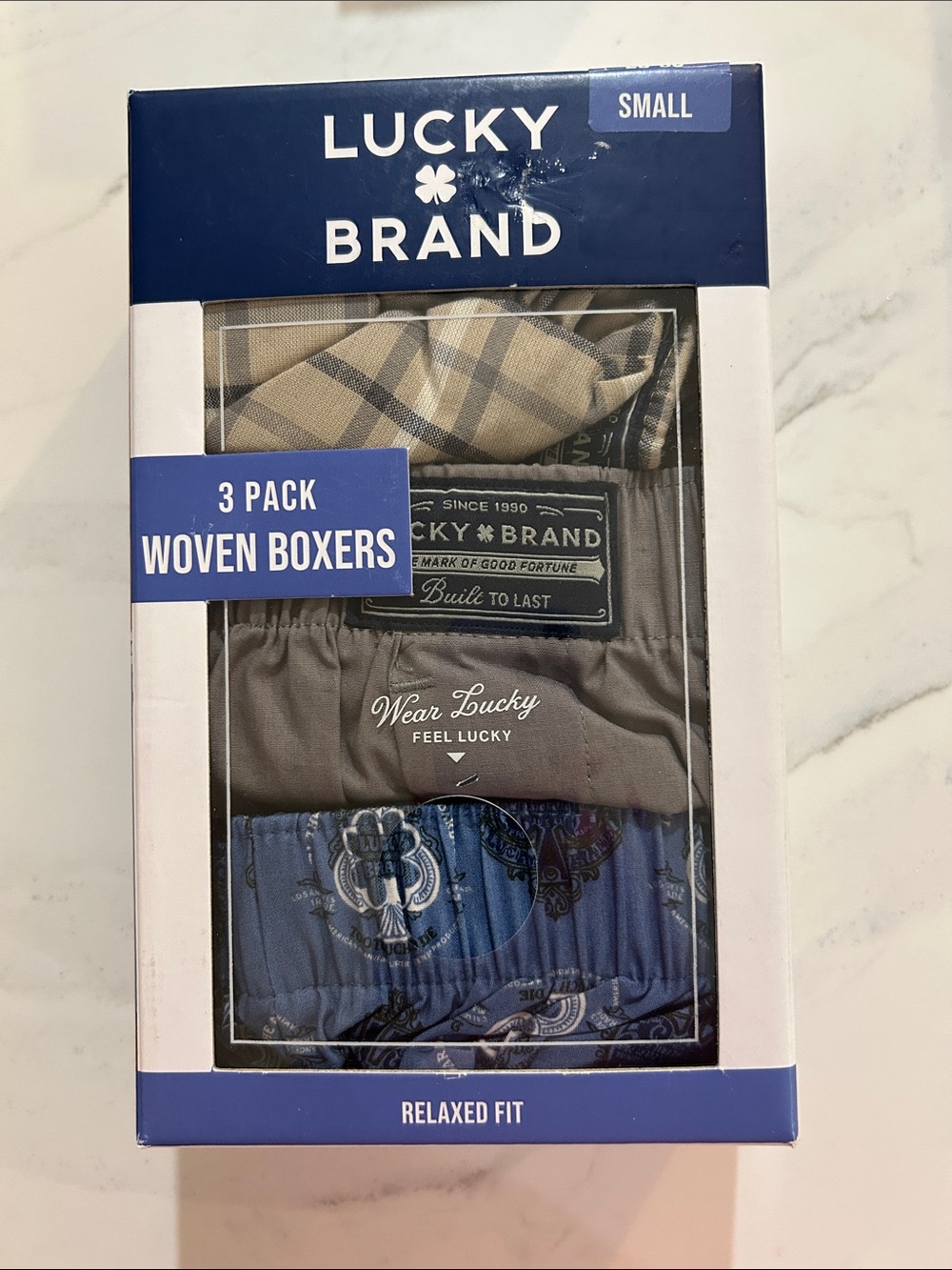 Lucky Brand Men's 3-Pack Woven Boxers - Blue, Gray, Tan Plaid